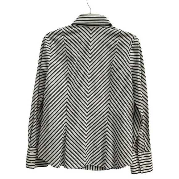 Jones New York Signature Women’s Black & White Striped Zip-Up Shirt Long Sleeve - Picture 3 of 13